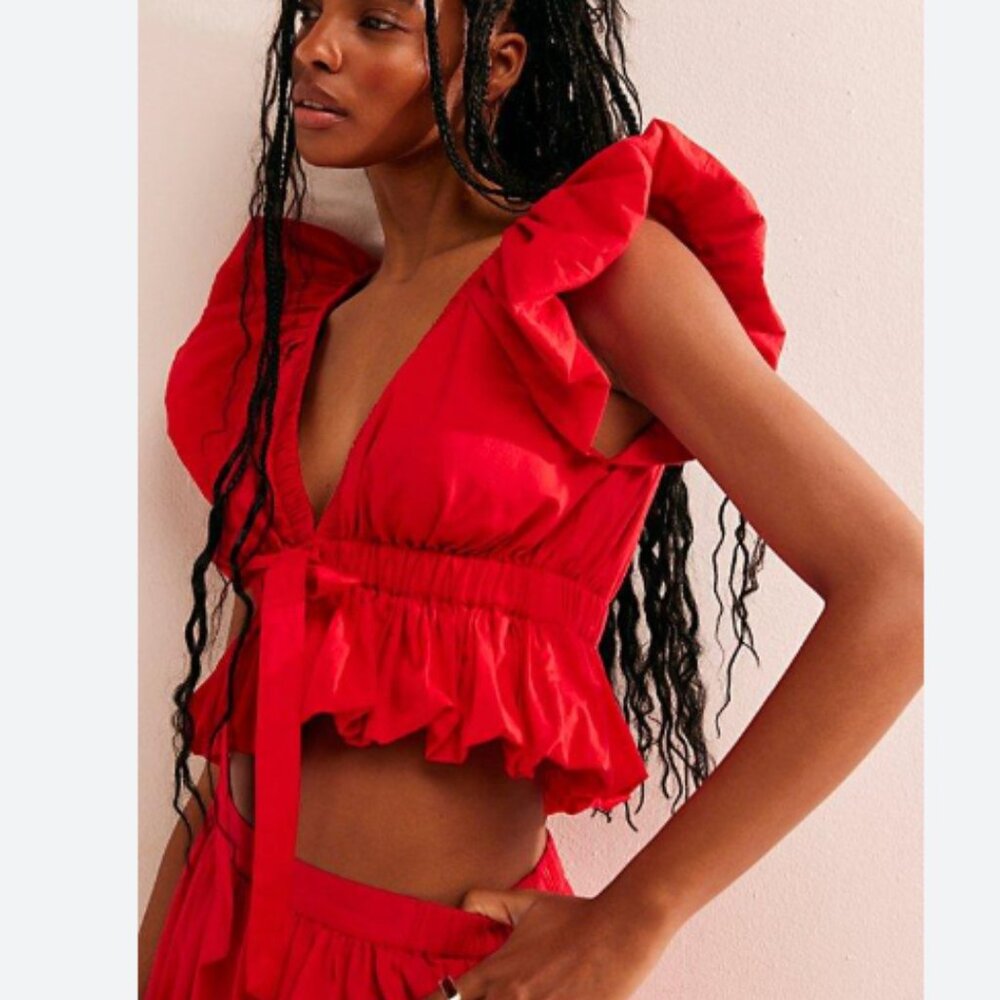 Free People Scarlet Ruffle Tie-Front Crop Top